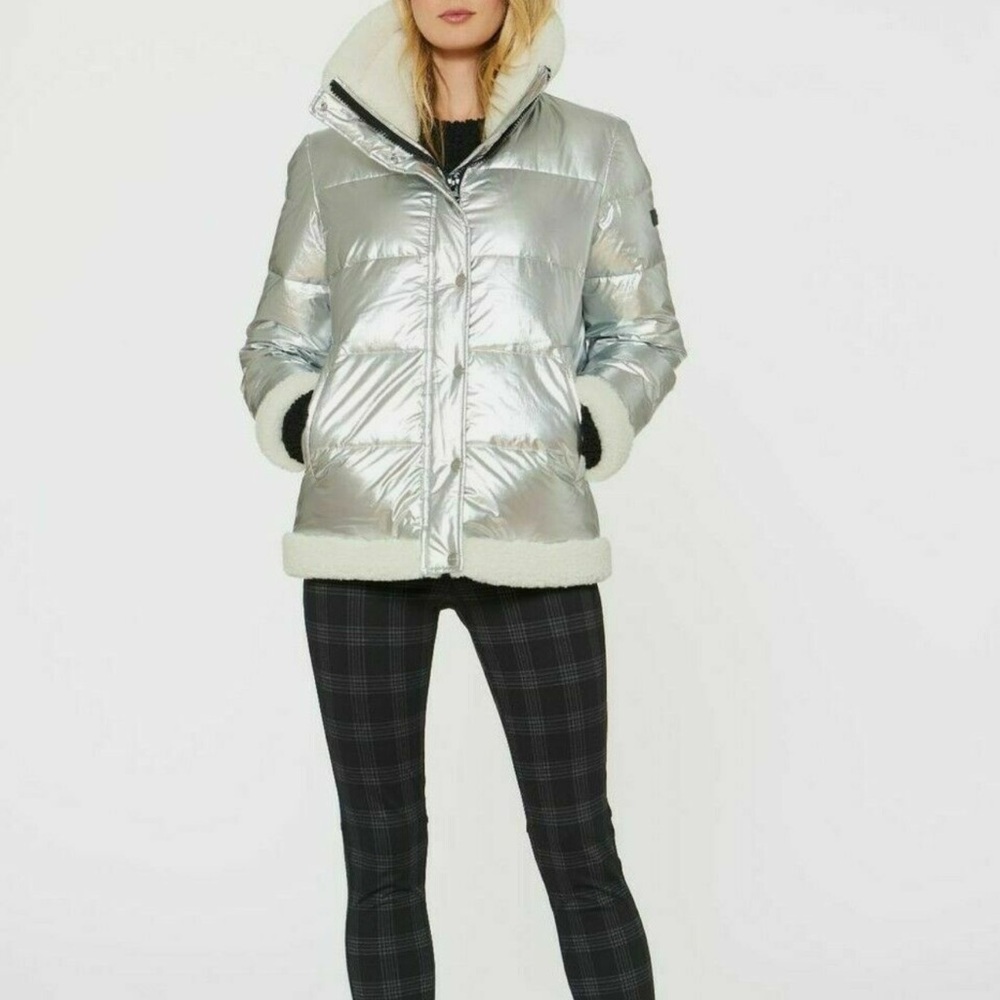 Sanctuary High Shine Silver Sherpa Coat